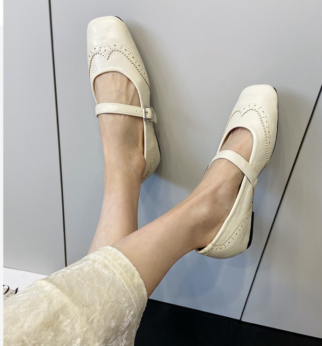 Retro France style square head flat shoes for women