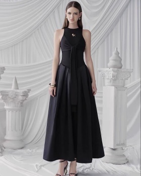 Slim strapless splice long dress simple niche dress