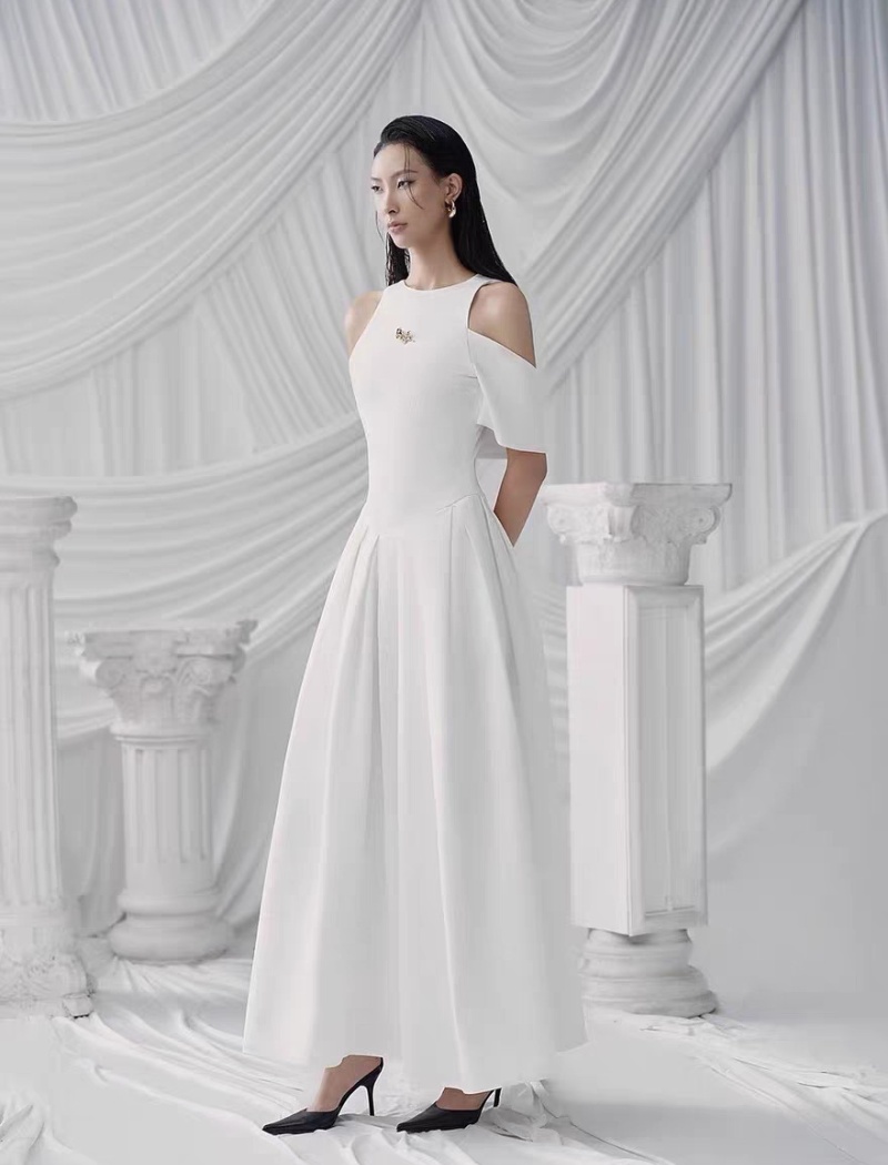 Slim strapless splice long dress simple niche dress