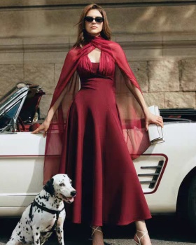 Niche temperament slim long dress red streamer dress