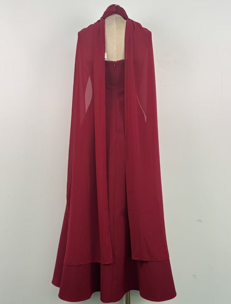 Niche temperament slim long dress red streamer dress
