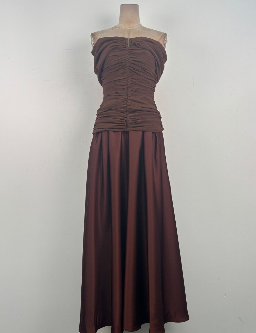 Fold flat shoulder niche long dress splice temperament dress