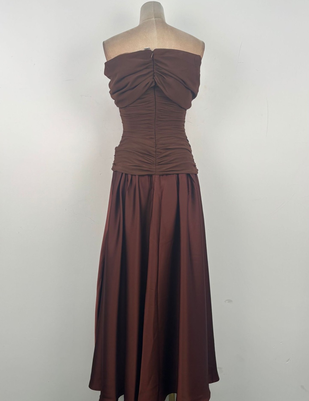 Fold flat shoulder niche long dress splice temperament dress