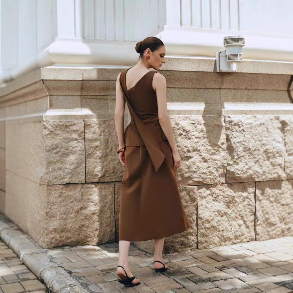 Pinched waist temperament skirt niche long skirt a set