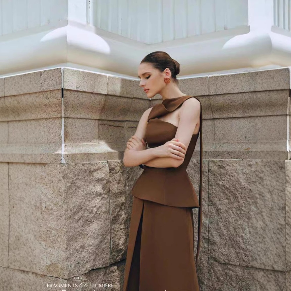 Pinched waist temperament skirt niche long skirt a set