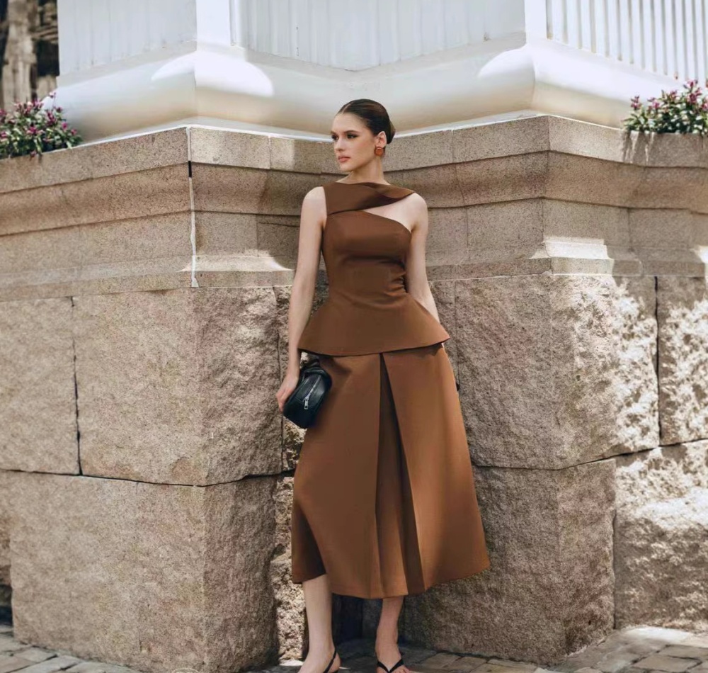 Pinched waist temperament skirt niche long skirt a set