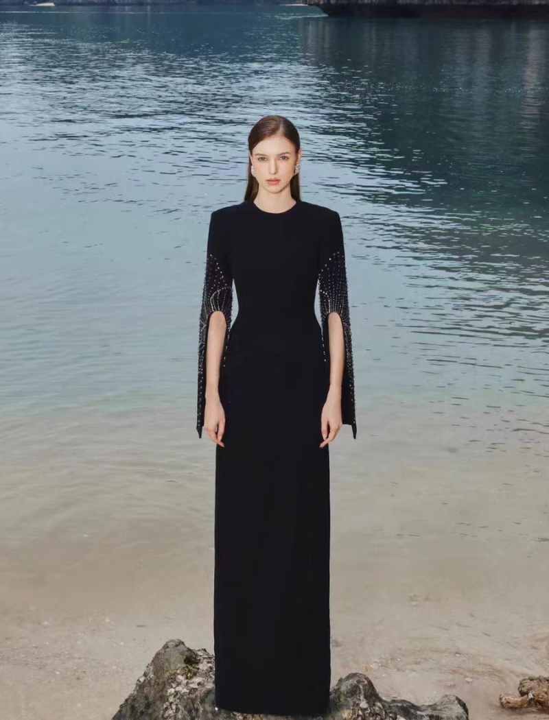 Split sleeve beading dress temperament formal dress