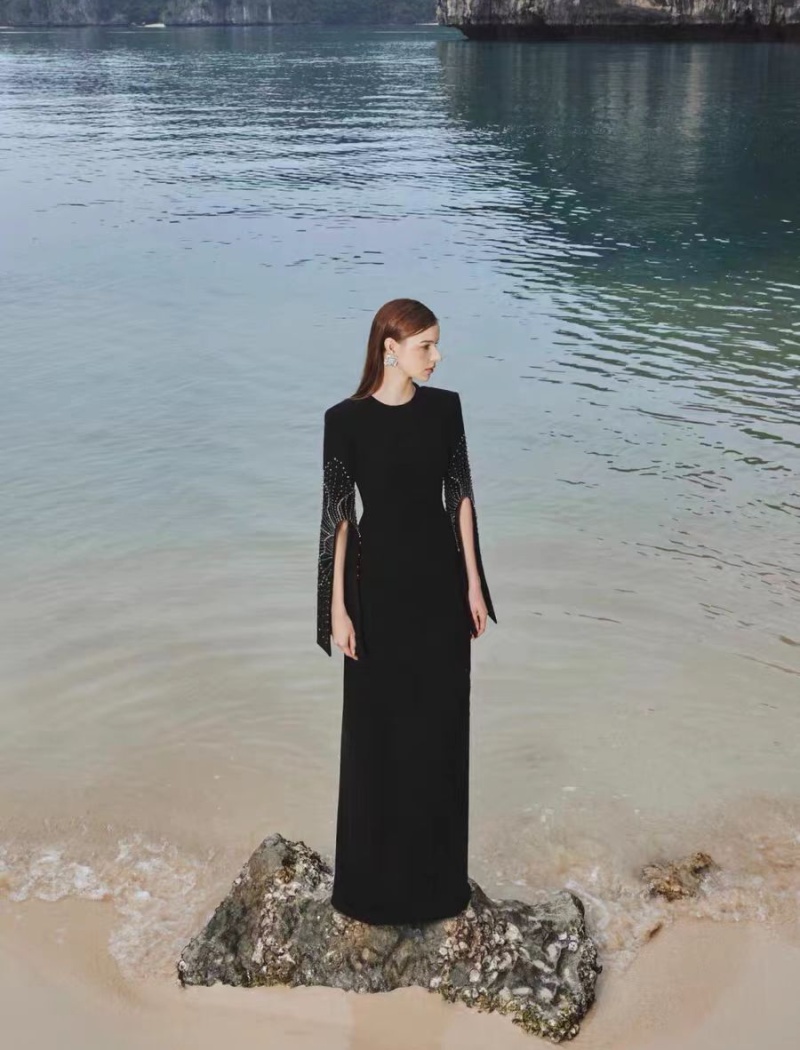 Split sleeve beading dress temperament formal dress