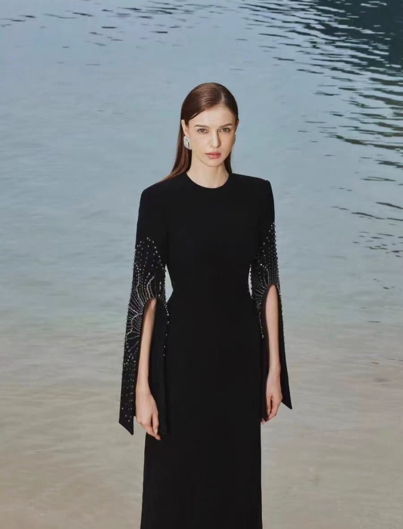 Split sleeve beading dress temperament formal dress