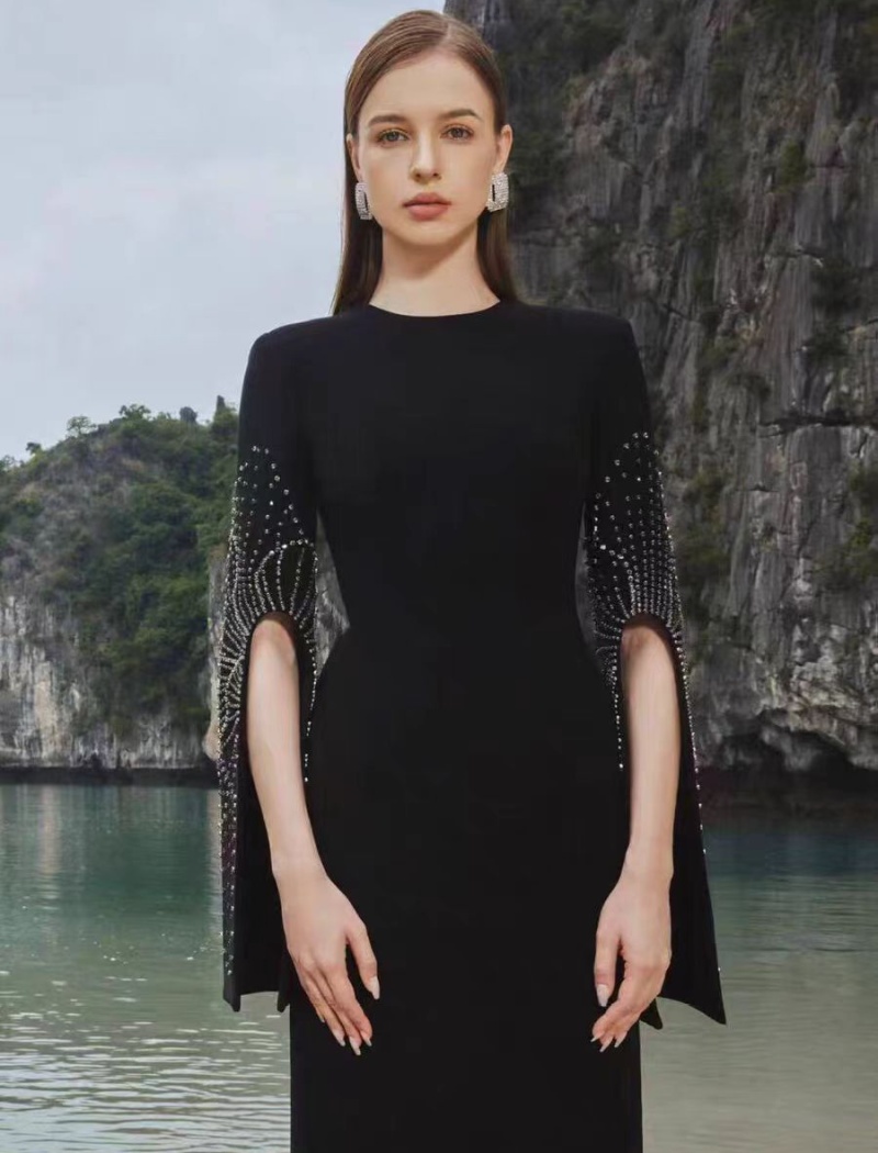 Split sleeve beading dress temperament formal dress