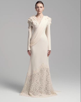 Elegant flowers lace dress streamer niche long dress