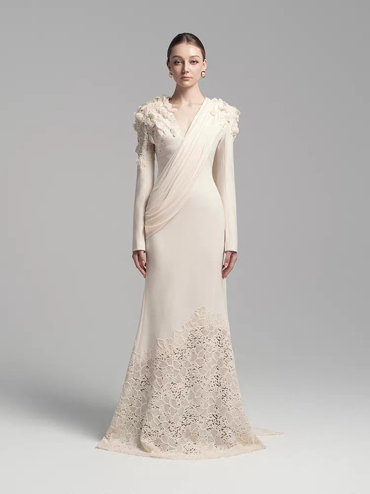 Elegant flowers lace dress streamer niche long dress