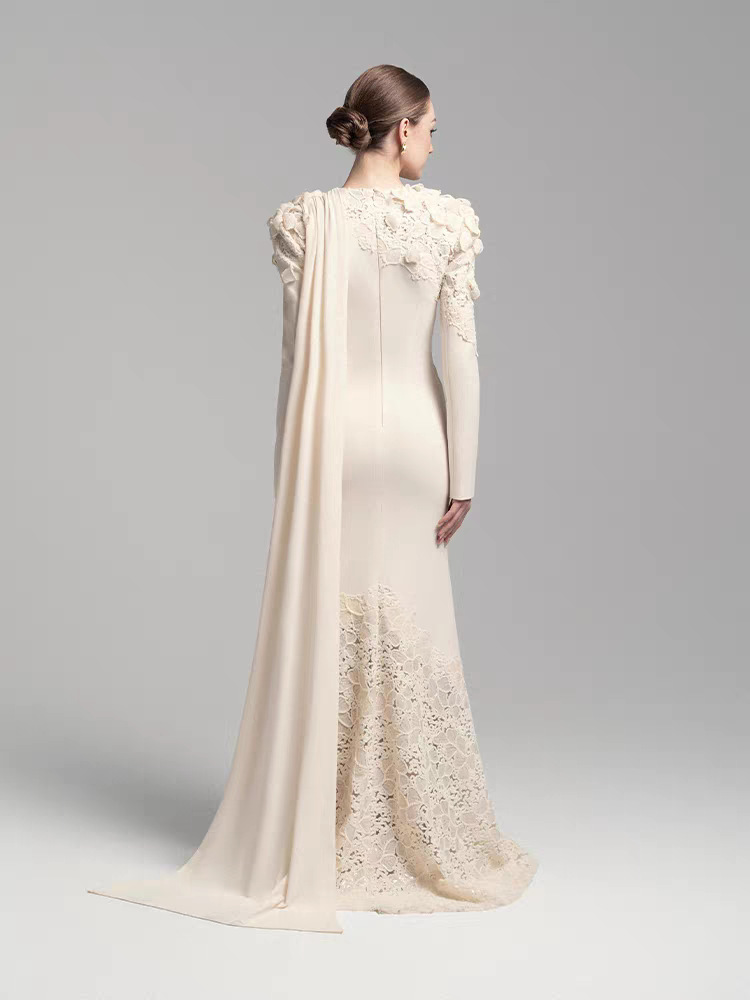 Elegant flowers lace dress streamer niche long dress