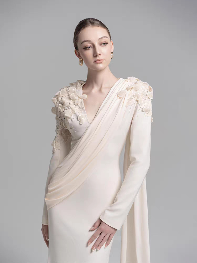 Elegant flowers lace dress streamer niche long dress