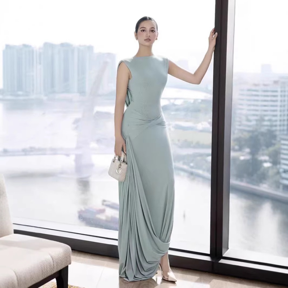 Halter slim long dress irregular elegant formal dress