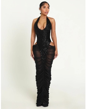 Sequins bandage splice formal dress fashion gauze dress