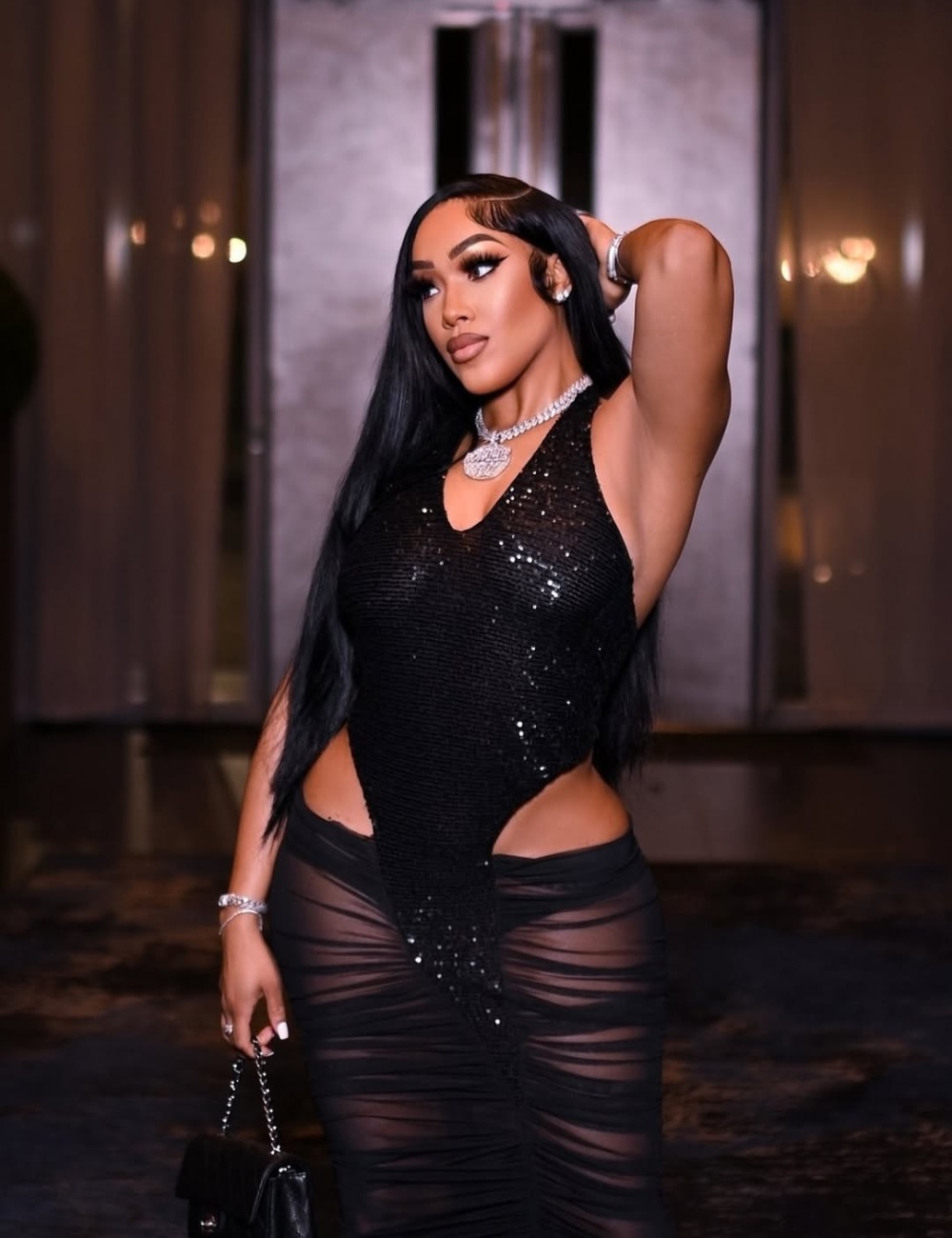 Sequins bandage splice formal dress fashion gauze dress