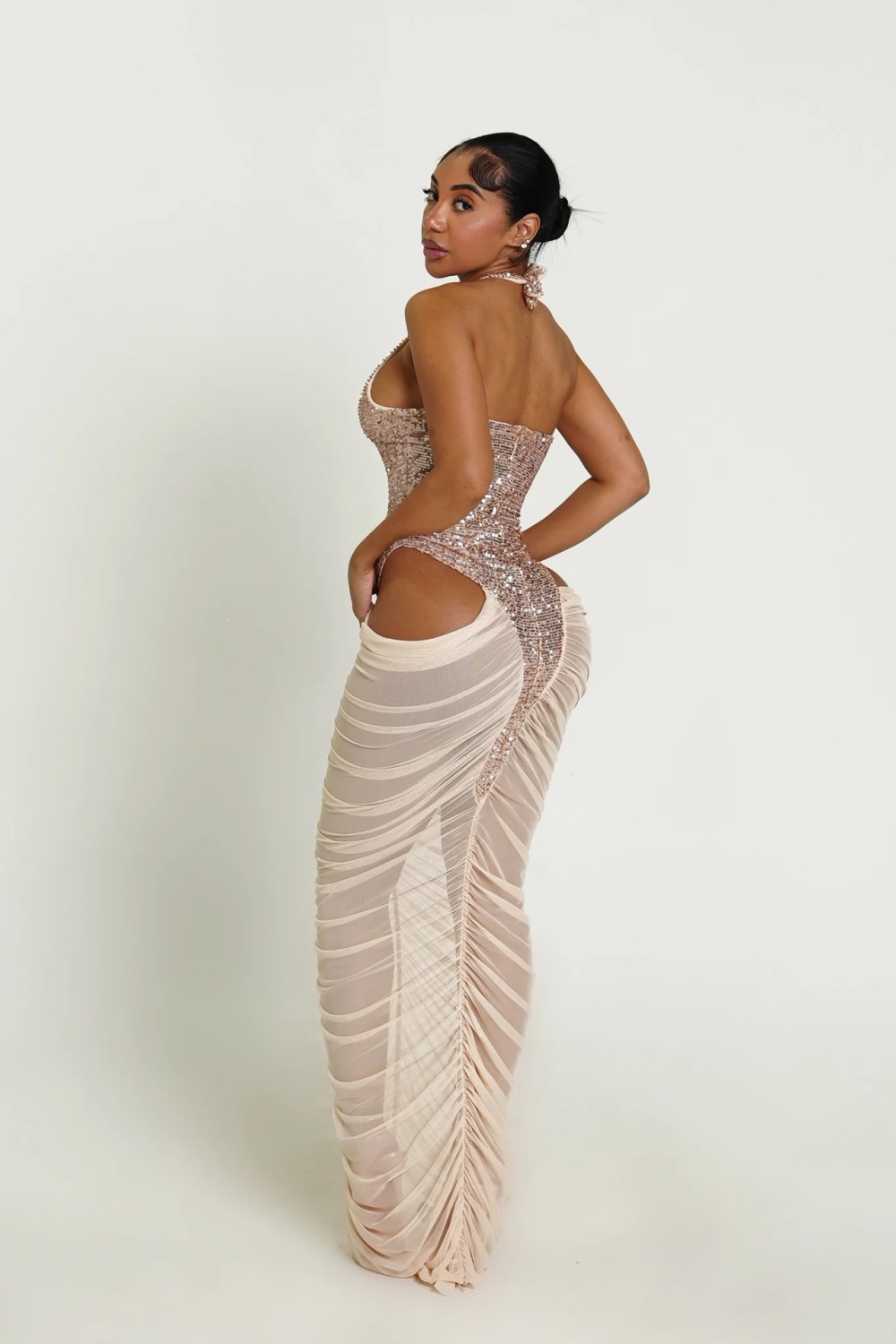 Sequins bandage splice formal dress fashion gauze dress