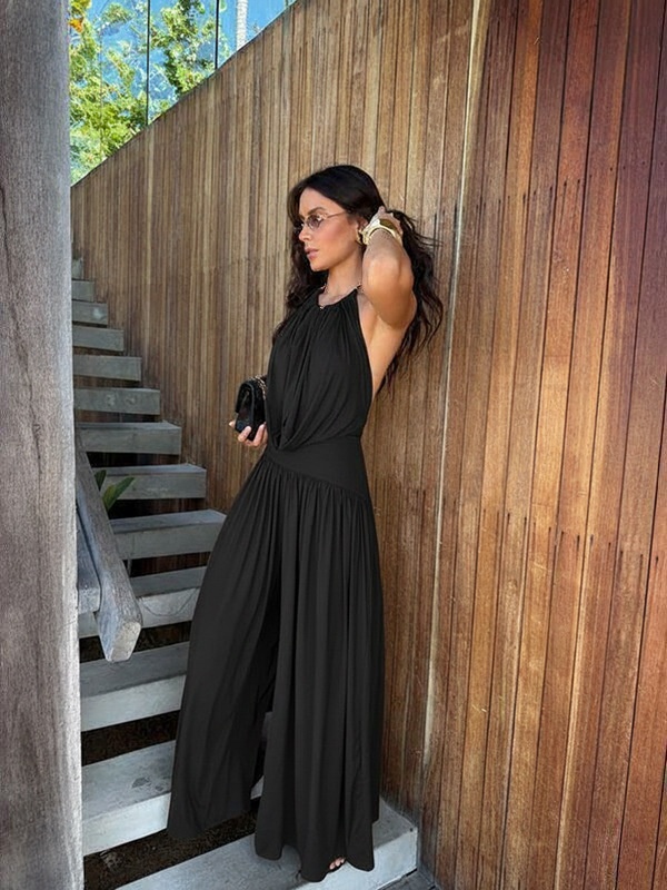 Halter casual pants elegant tops 2pcs set