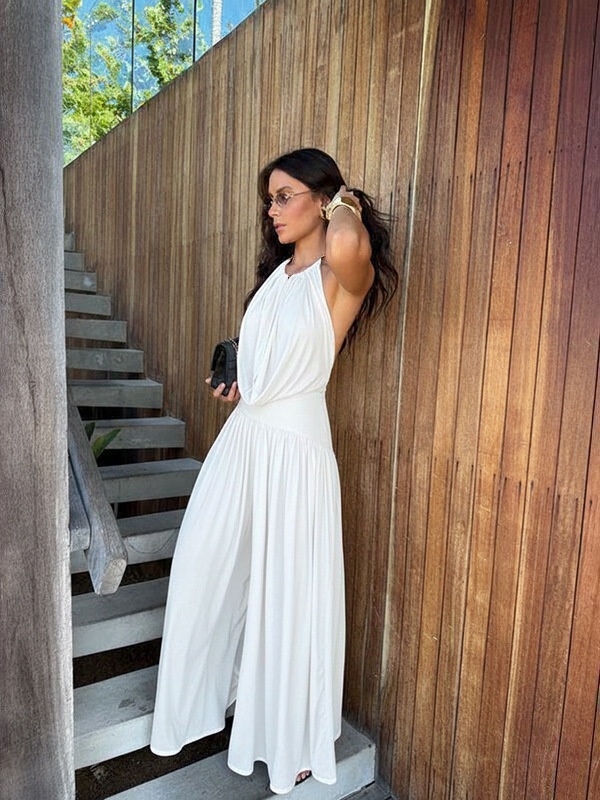 Halter casual pants elegant tops 2pcs set