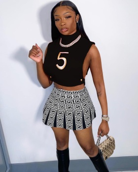 Printing venetian sexy short skirt 2pcs set