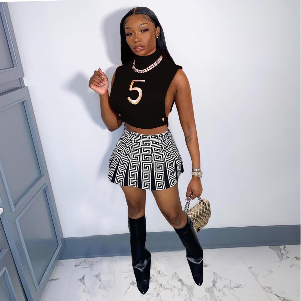 Printing venetian sexy short skirt 2pcs set