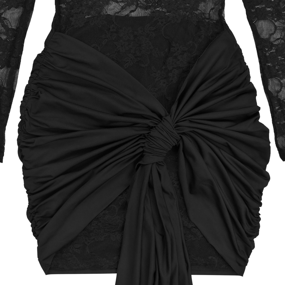 Fashion splice tight European style lace perspective dress