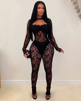 Slim sexy perspective package hip jumpsuit for women