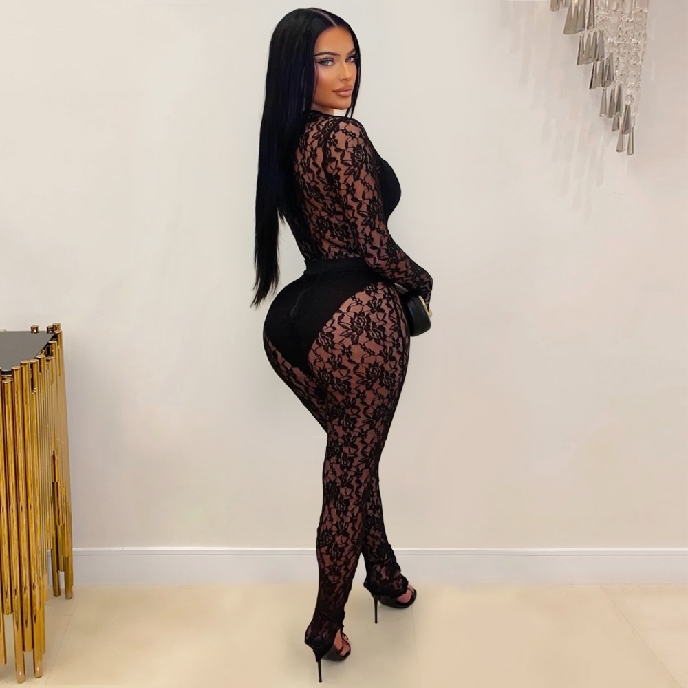 Slim sexy perspective package hip jumpsuit for women
