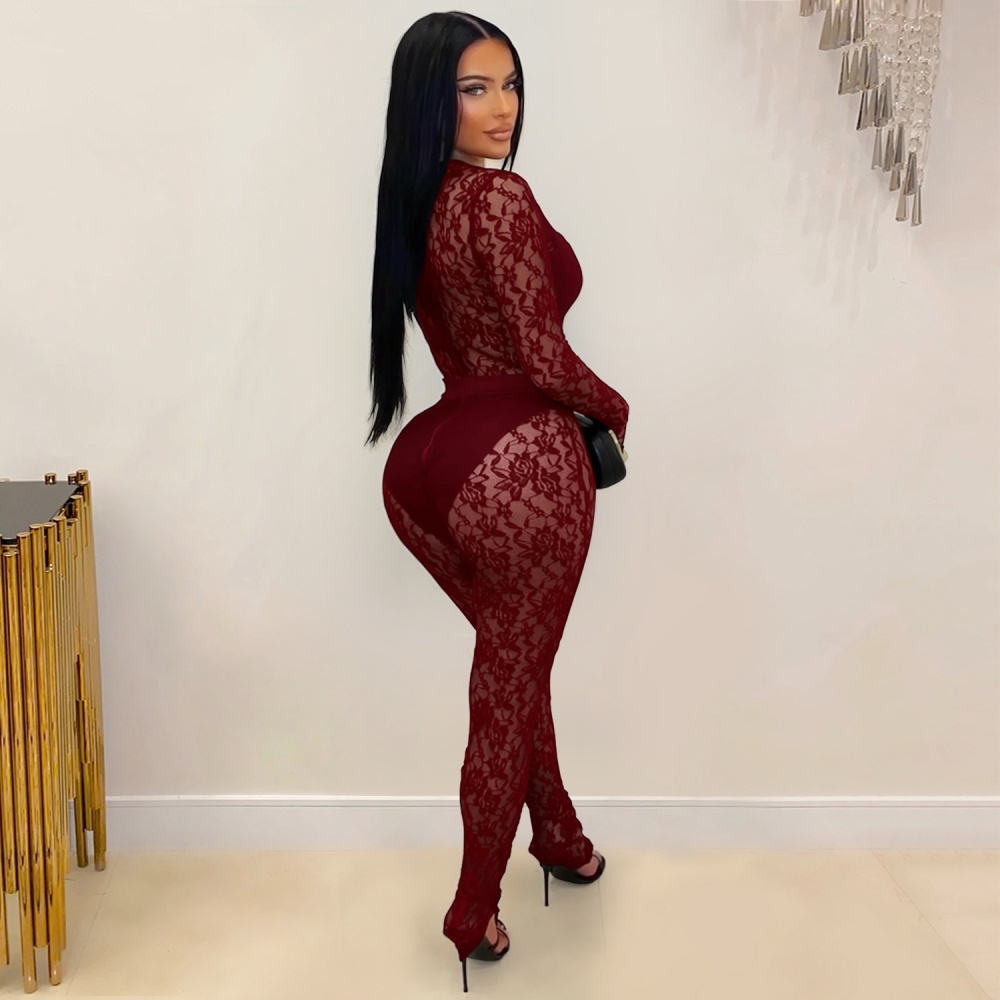 Slim sexy perspective package hip jumpsuit for women