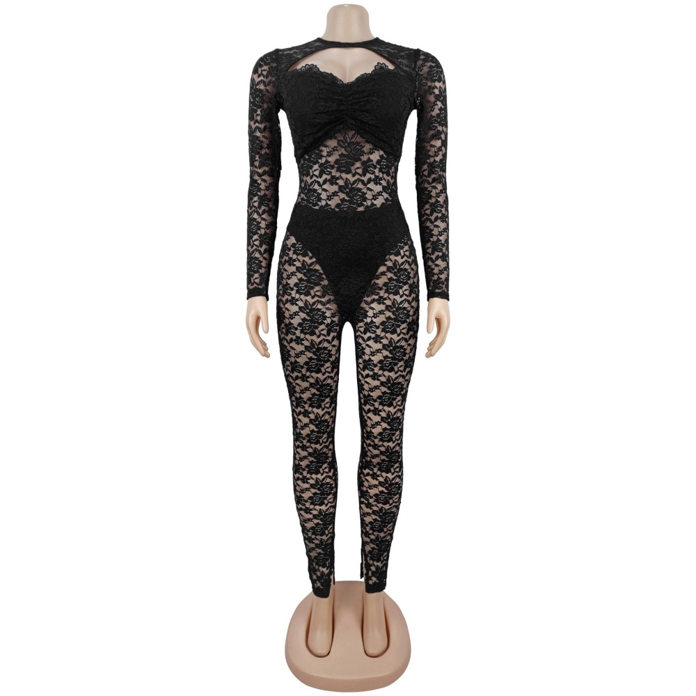 Slim sexy perspective package hip jumpsuit for women