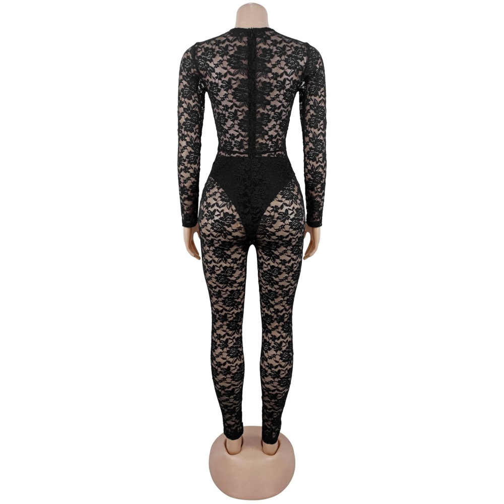 Slim sexy perspective package hip jumpsuit for women