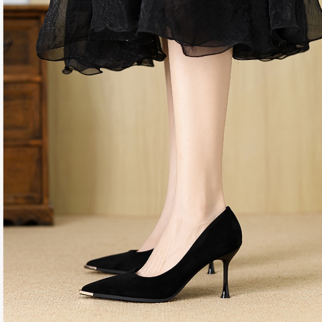 High-heeled temperament France style leopard low shoes for women