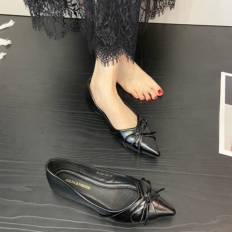 Bow France style pointed spring shoes for women