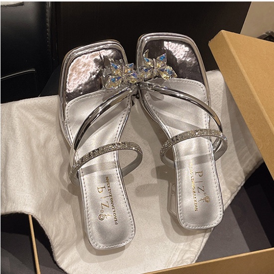 Crystal bow spring fashion temperament slippers for women