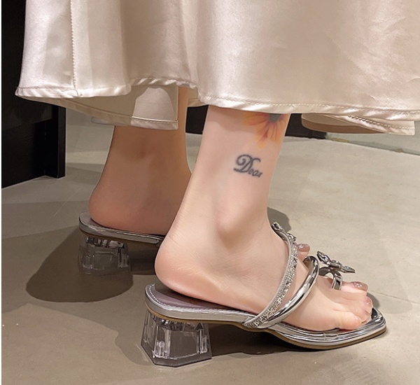 Crystal bow spring fashion temperament slippers for women