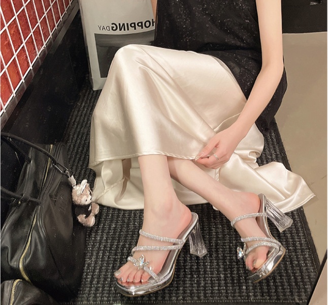 Sweet style high-heeled shoes rhinestone slippers for women
