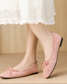 Round buff bow flattie ballet spring and summer shoes