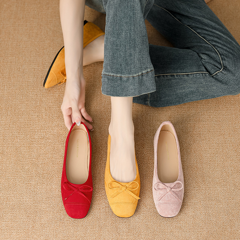 Round buff bow flattie ballet spring and summer shoes