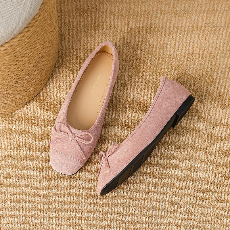 Round buff bow flattie ballet spring and summer shoes