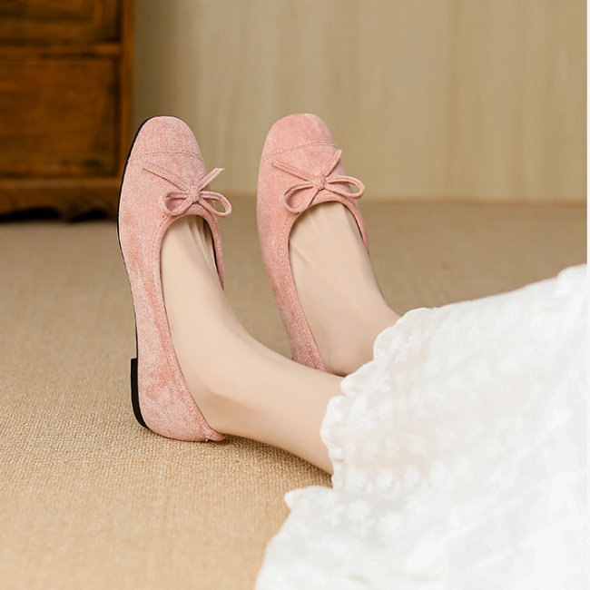 Round buff bow flattie ballet spring and summer shoes