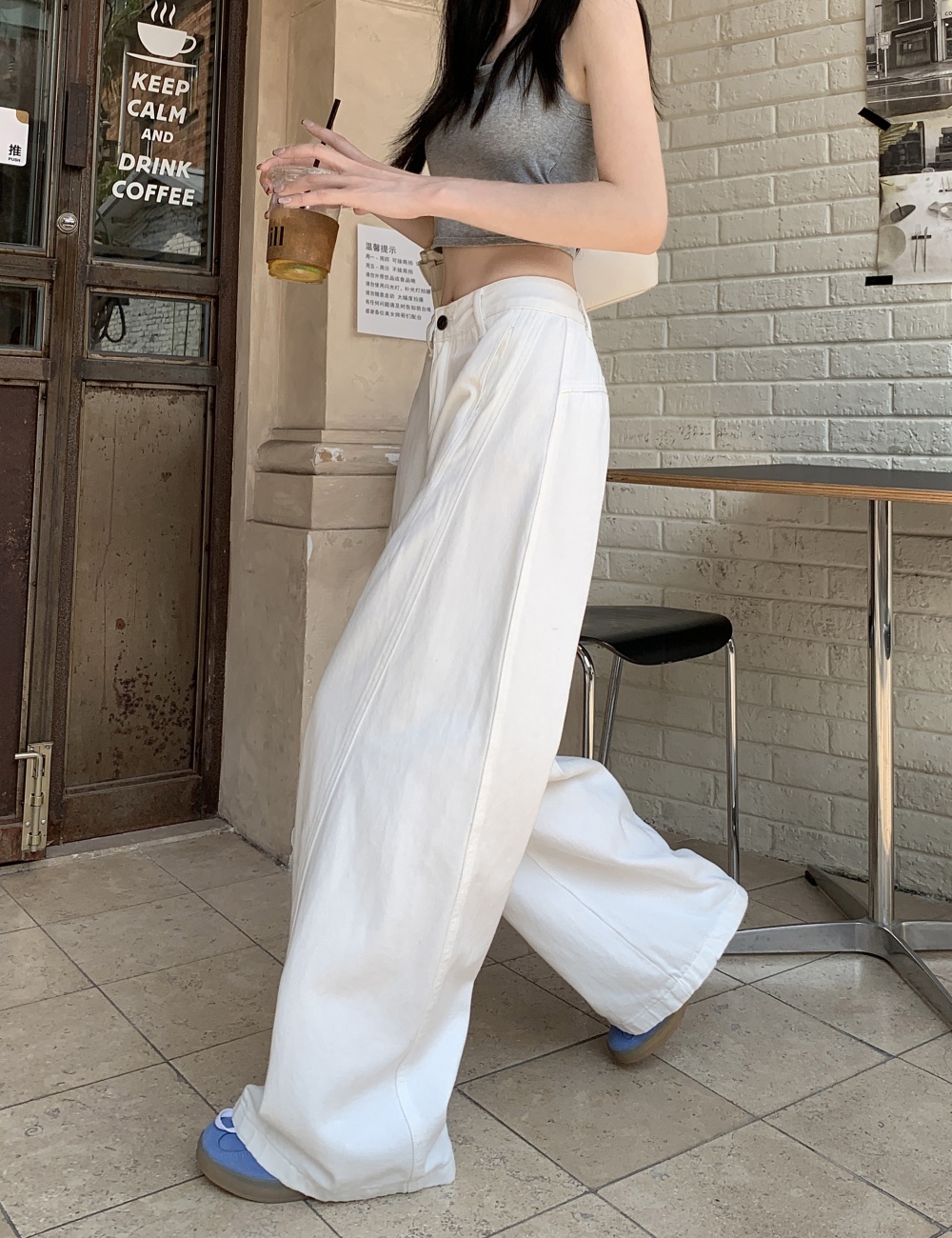 Slim loose wide leg pants high waist all-match straight jeans