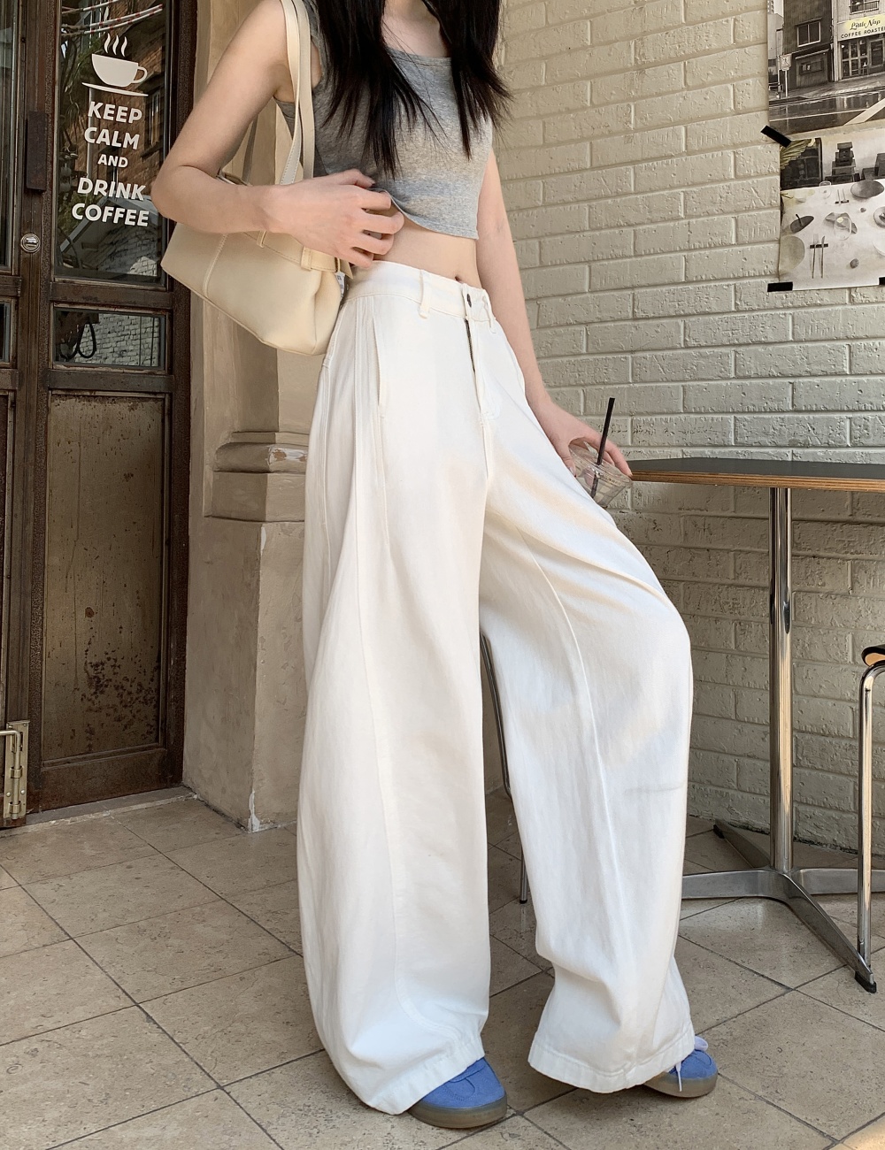 Slim loose wide leg pants high waist all-match straight jeans