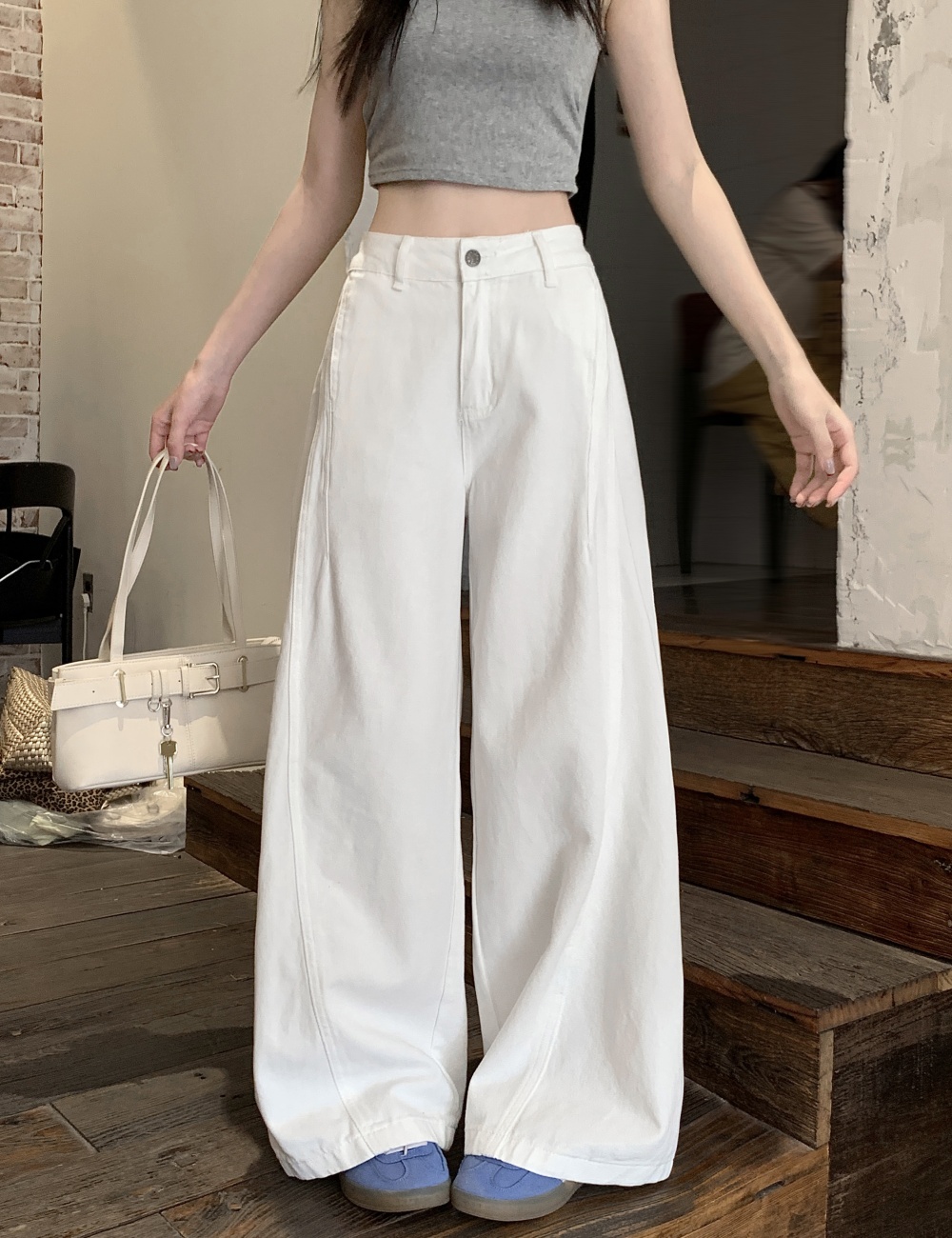 Slim loose wide leg pants high waist all-match straight jeans