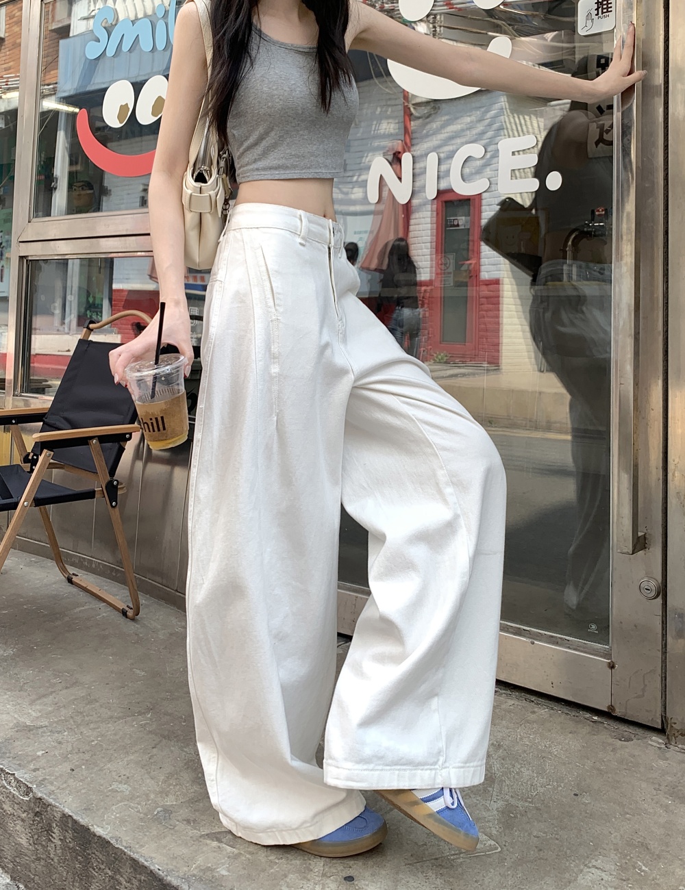 Slim loose wide leg pants high waist all-match straight jeans