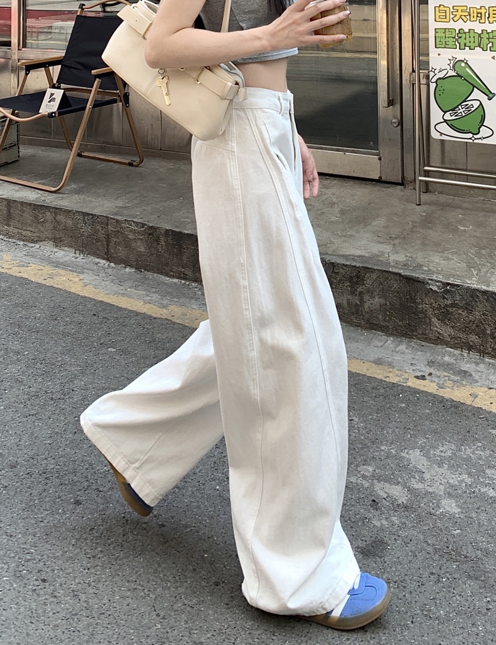 Slim loose wide leg pants high waist all-match straight jeans