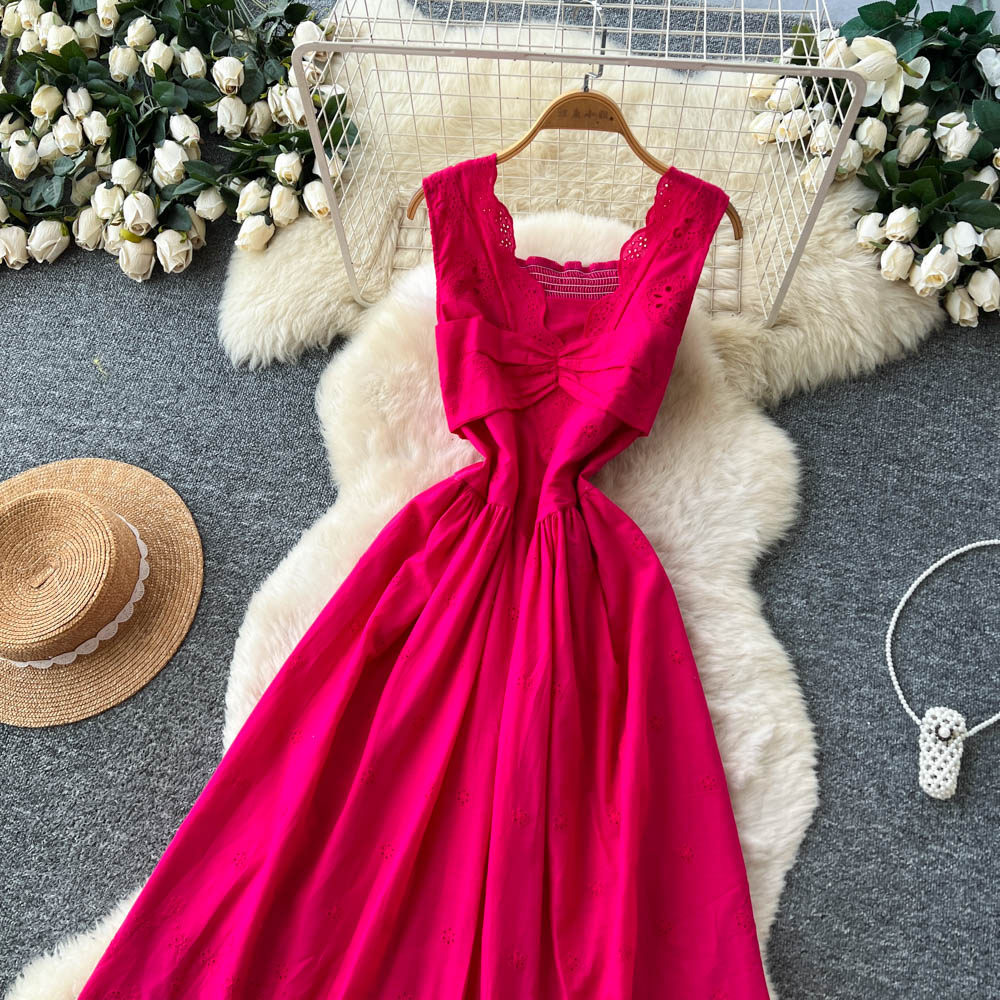 Hollow sleeveless A-line enticement dress for women