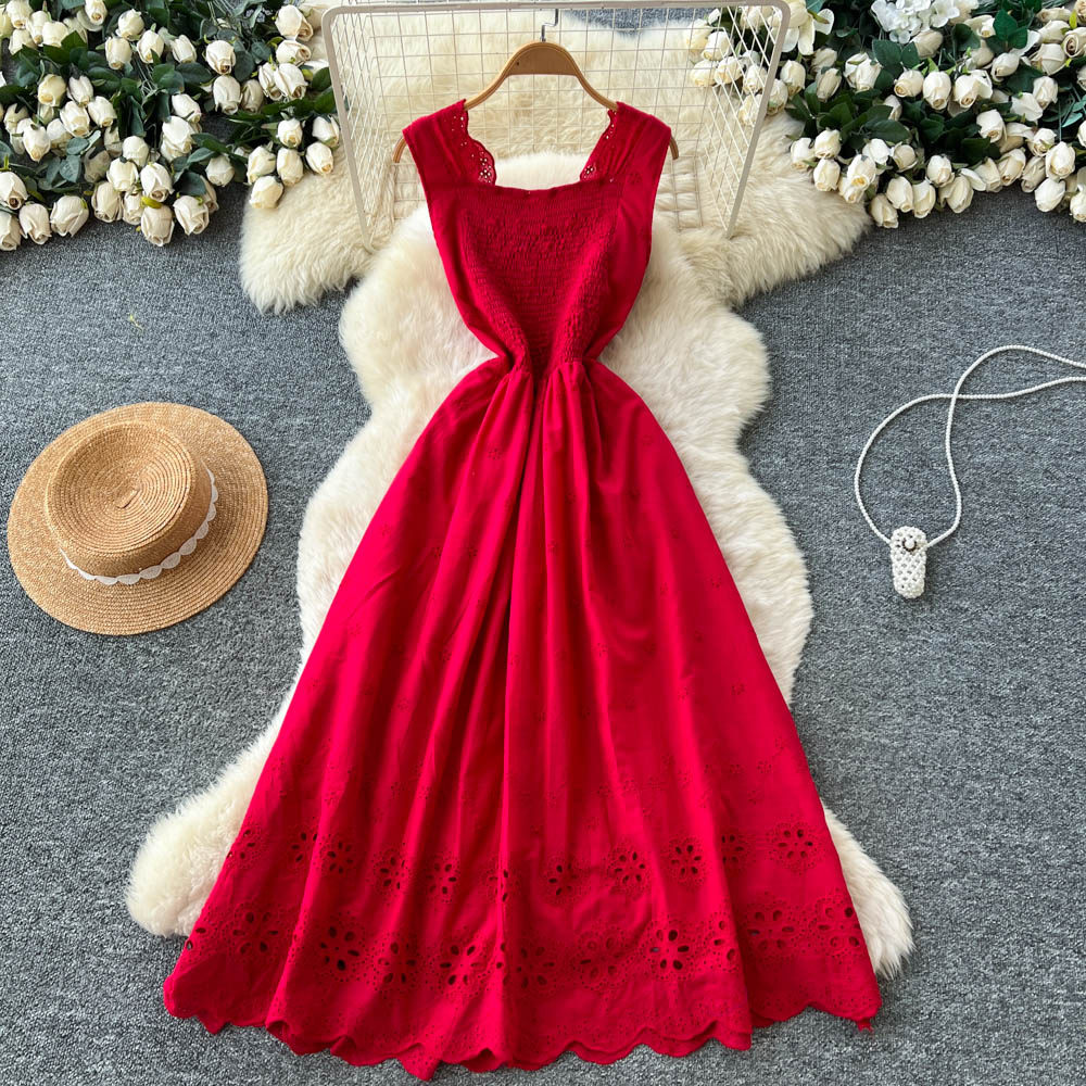 Hollow sleeveless A-line enticement dress for women