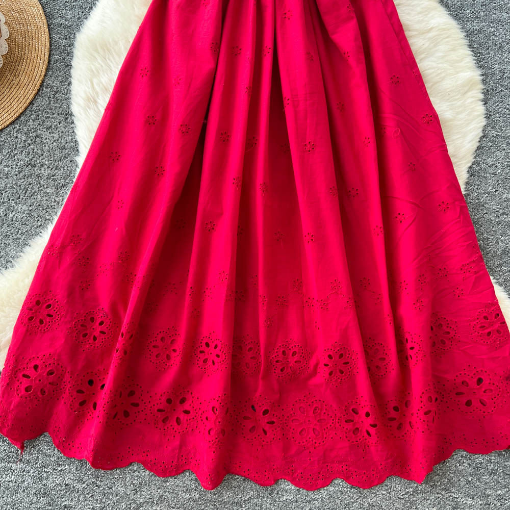 Hollow sleeveless A-line enticement dress for women