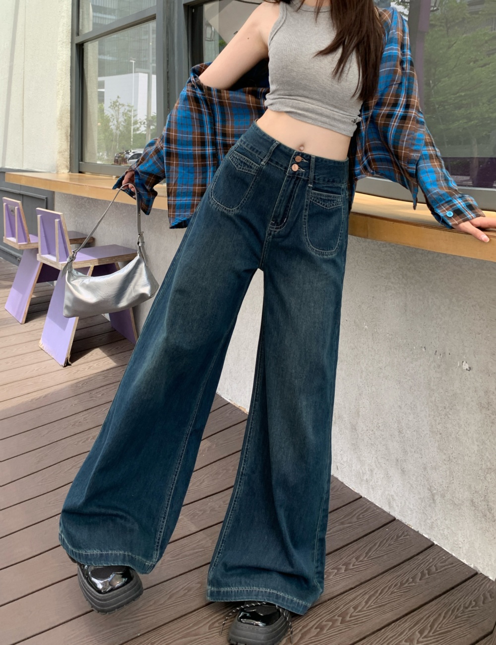 Spring mopping pants high waist jeans for women